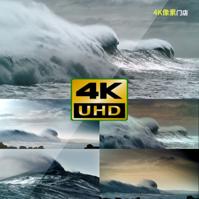 103-4K视频素材-海浪台风飓风力量呼啸海岸海水阴森巨浪下雨大雨