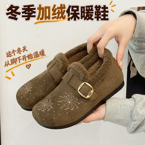 冬季新款女士加绒防滑保暖勃肯鞋