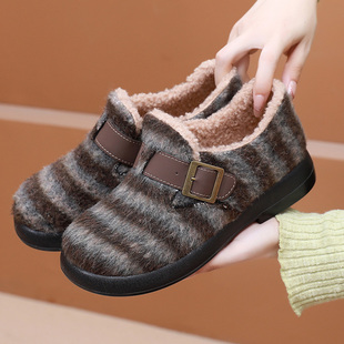 加绒一脚蹬妈妈鞋 时尚 软底防滑加厚棉靴雪地靴 老北京棉鞋 2025冬季