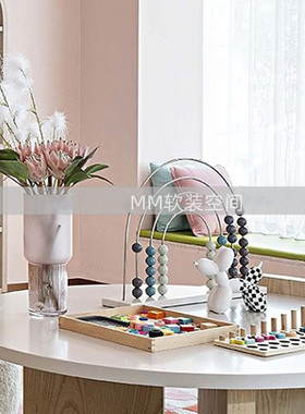 简约现代售楼处样板间儿童房桌面摆件半圆彩虹小狗积木创意装饰品