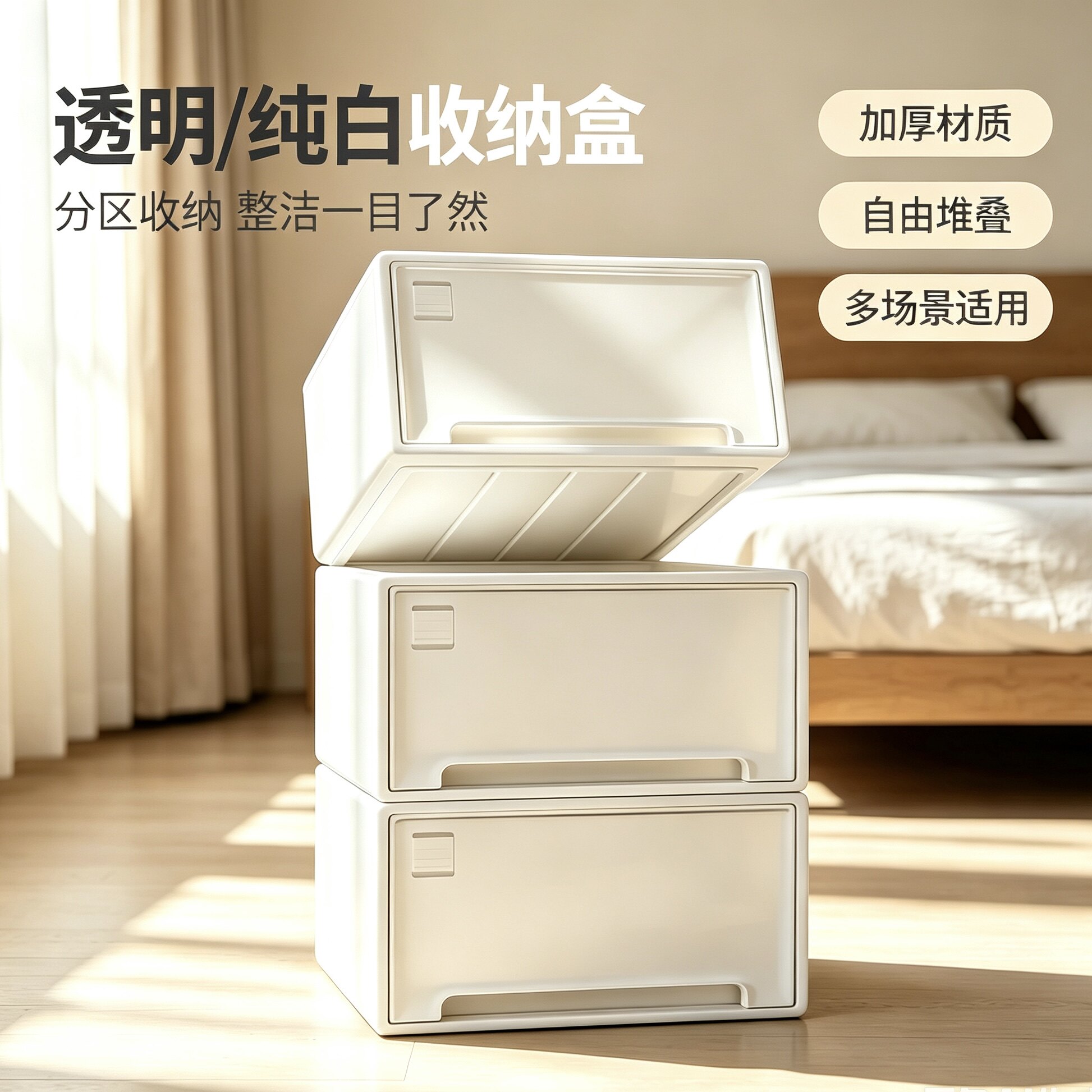 日本进口收纳箱抽屉式收纳盒衣柜家用衣服储物盒免安装简易储物柜