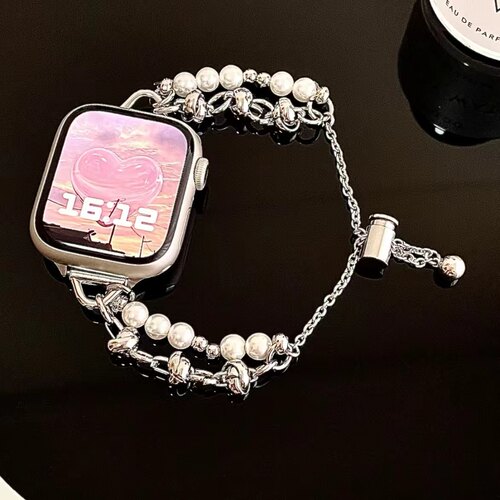 适用苹果apple iwatch s11 10 9 8 7 6 5 4 3 2 1手表表带珍珠链