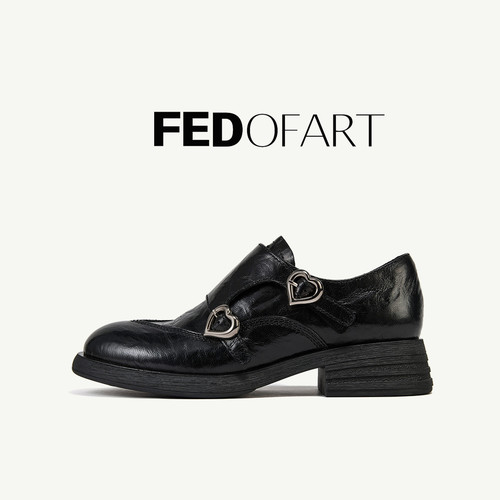 fed英伦真皮双扣布洛克女鞋