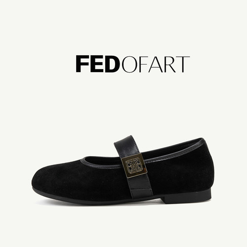fed反绒皮复古玛丽珍平底浅口鞋