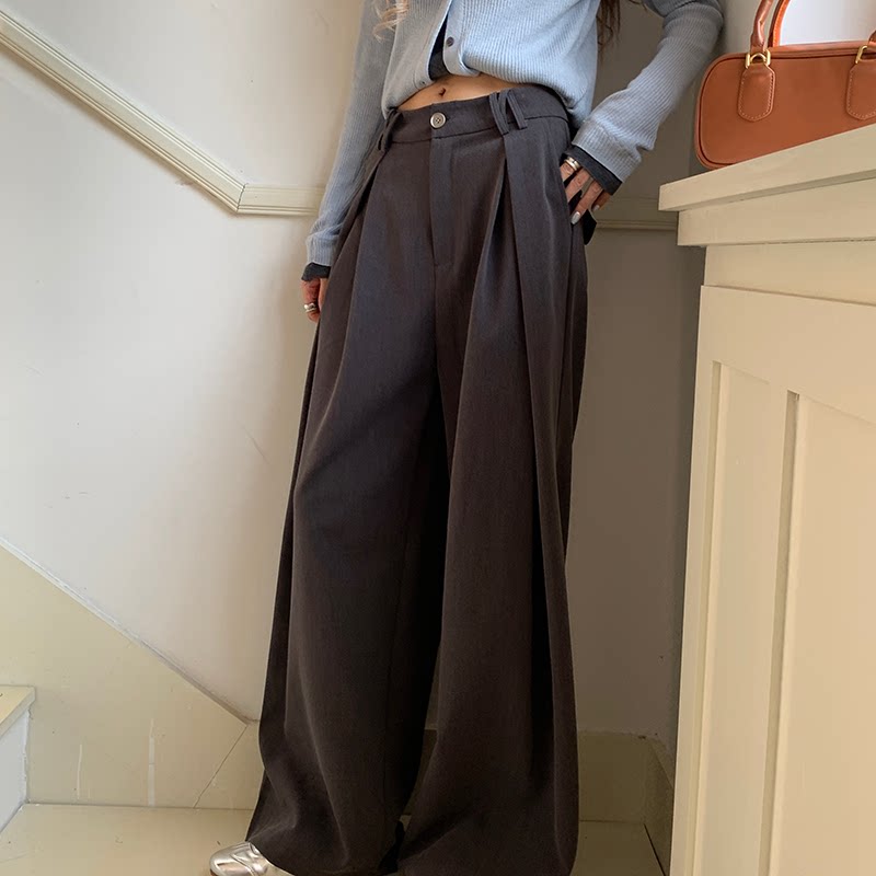 【现货】IHDXD高级感西装阔腿裤灰色宽松慵懒风裤子休闲夏季新款