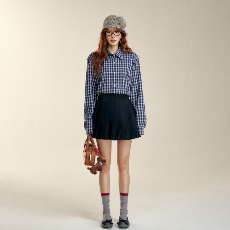 【现货】IHDXD 格纹衬衫蓝色格纹高端大气 衬衣 休闲百搭气质长袖