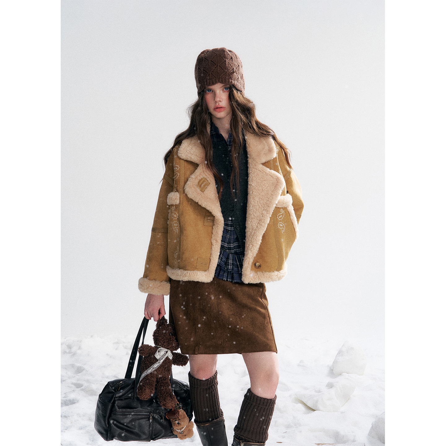 IHDXD复古咖色半裙2025冬季新款韩系复古百搭纯色A字半身短裙