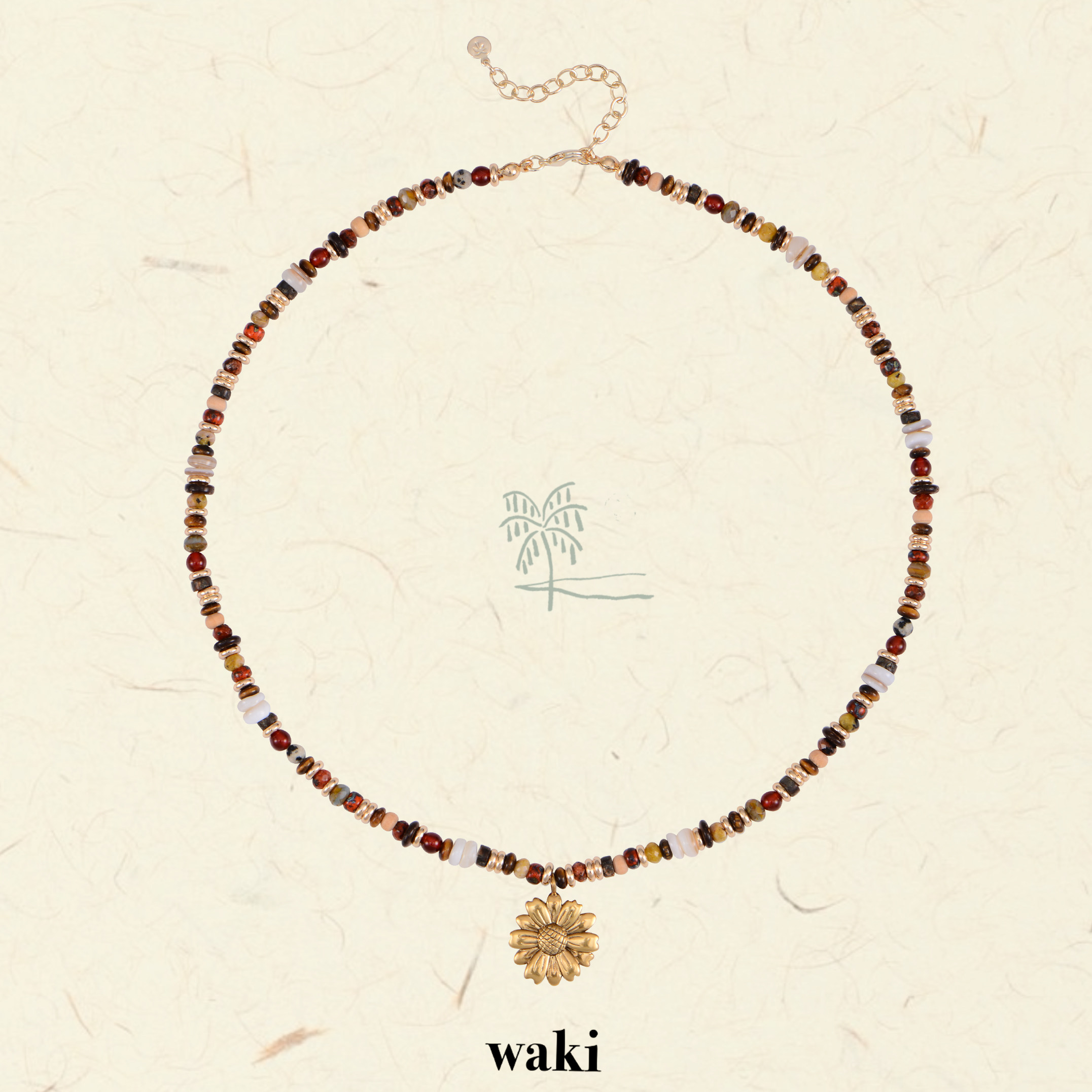 waki 雏菊可可 秋日棕色系花朵元素手工串珠项链百搭