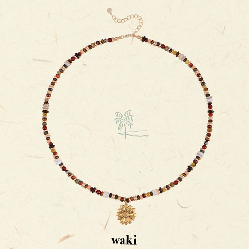 waki 雏菊可可 秋日棕色系花朵元素手工串珠项链百搭