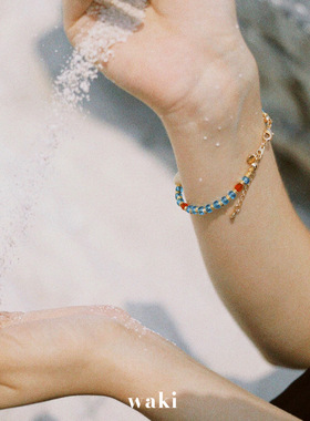 waki 波子汽水 Ramune Soda 清爽蓝色系撞色叠戴串珠手链
