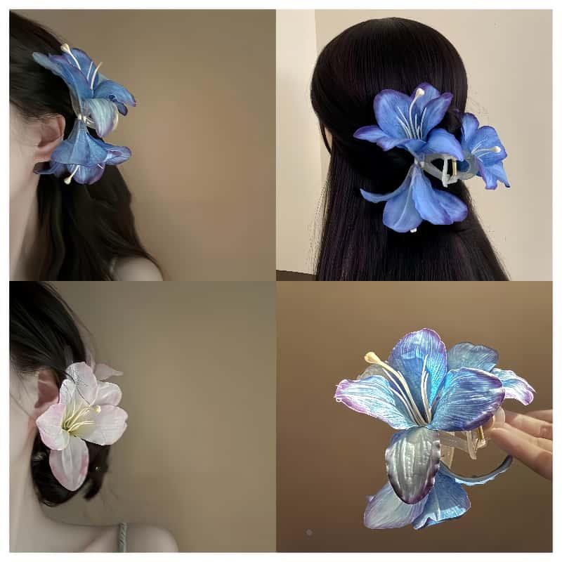 海的颜色！法式花朵抓夹！感鲨鱼夹后脑勺超仙旅行发卡头饰