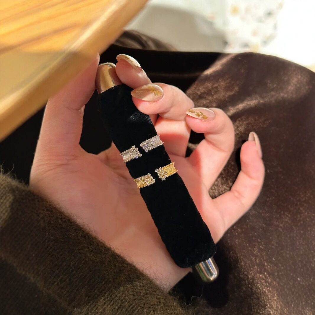 法国coopkoops925银中古爆闪微镶锆石开口戒指秋冬精致碎钻高级