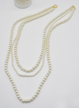 法国coopkoop长款多层珍珠项链女时尚叠戴经理复古小众女高级