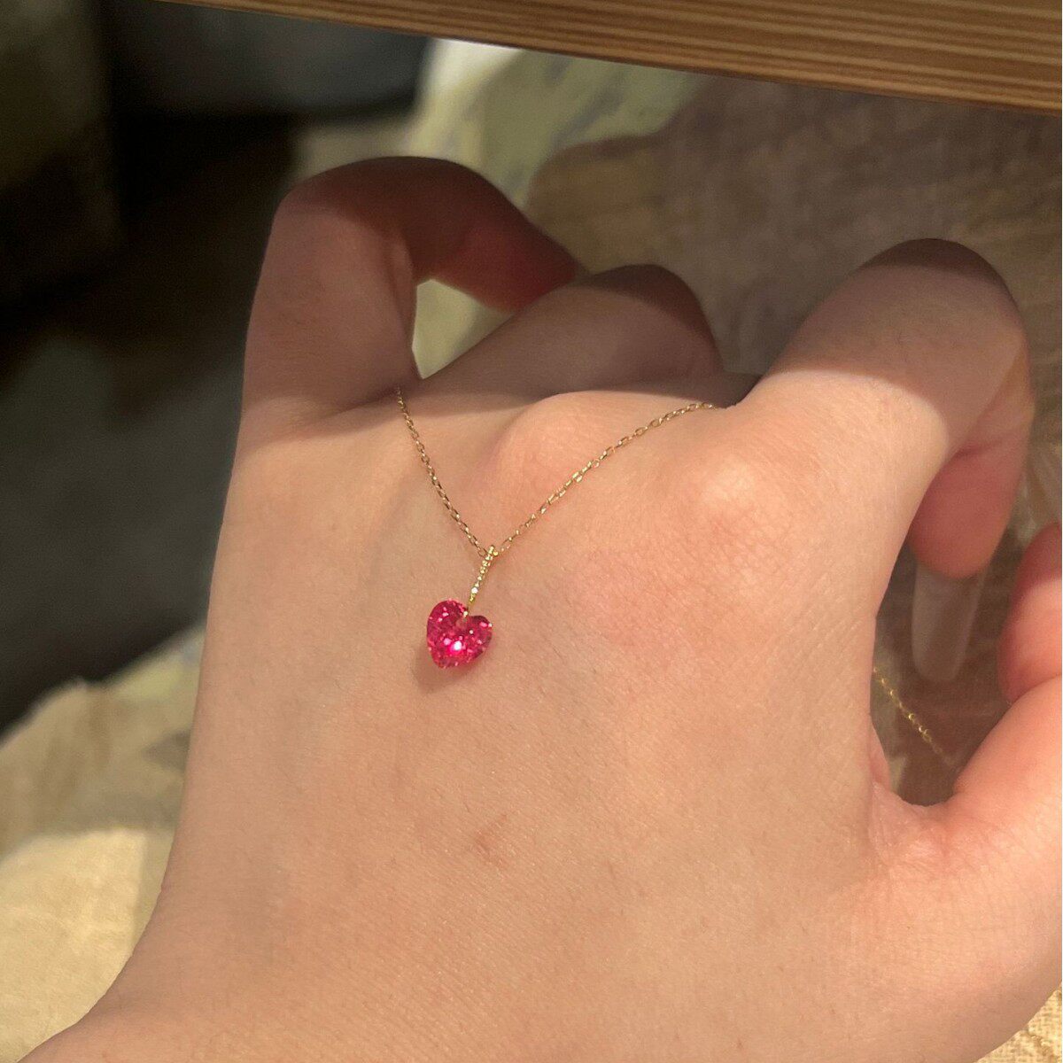法国cherry kittys925银小红心红钻爱心项链轻奢桃红吊坠迷你款