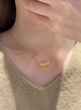 法国coopkoops925银金色羽毛项链精致小众气质颈链秋冬高级感