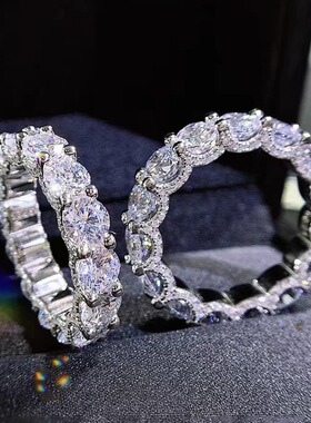 法国coopkoops925银超闪满圈锆石戒指女冷淡风百搭食指戒轻奢