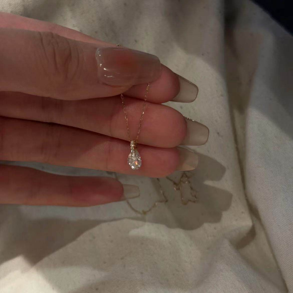 法国coopkoops925银锆石水滴mini闪钻吊坠极细款锁骨链女高级感