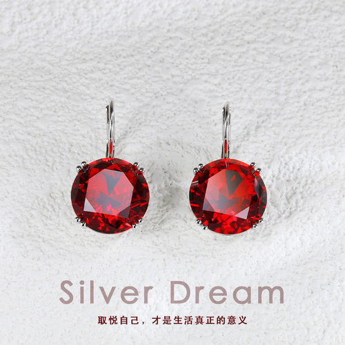 法国cherry kittys925银东州水晶新年红色耳饰小众轻奢设计感耳环