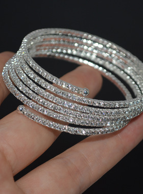 法国CoopKoop简约时尚钢丝弹性手镯五层满钻镂空东方舞演出配饰