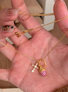 法国coopkoops925银粉色锆石松果项链秋冬新款吊坠锁骨链高级感