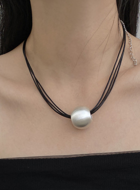 法国CoopKoop欧美拉丝金属圆球吊坠多层皮绳项链女小众独特个性