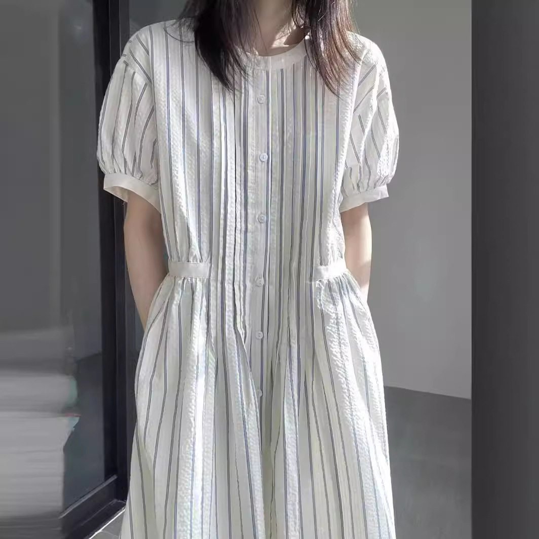 法国chrry koop白色条纹连衣裙女夏季法式温柔风气质小个子休闲