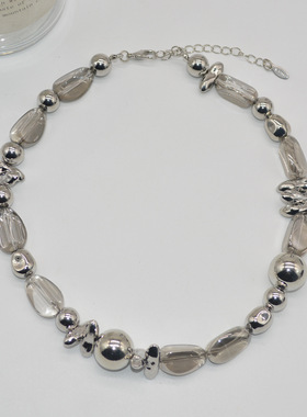 法国CoopKoop高级感透明灰色水晶串珠项链冷淡风个性气质百搭