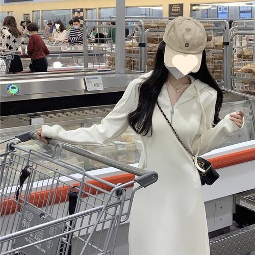 法国chrry koop秋季年连帽卫衣白色长袖连衣裙子女高级感小个子