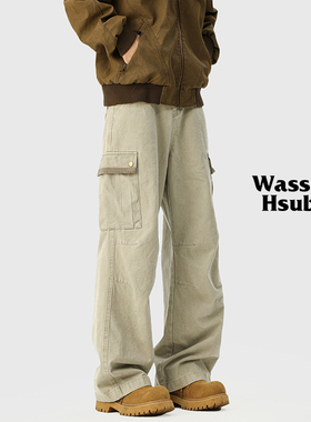 WASSUP HSUBE痞帅工装裤男ins宽松百搭直筒休闲裤多口袋阔腿长裤