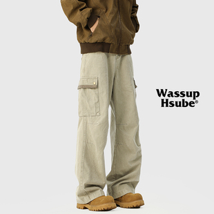 多口袋阔腿长裤 WASSUP 男ins宽松百搭直筒休闲裤 裤 HSUBE痞帅工装