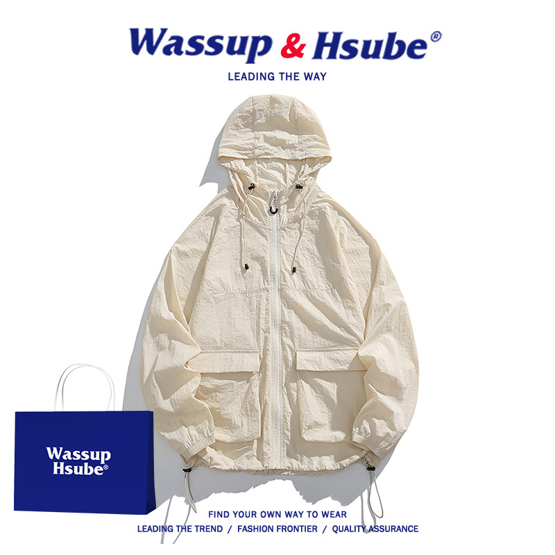 WASSUP HSUBE凉感透气连帽工装防晒衣女潮流休闲情侣外套防晒服男