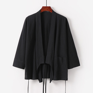 潮牌复古风汉服系带衬衫 中国风男装 青年唐装 亚麻外套装 男 佛系中式