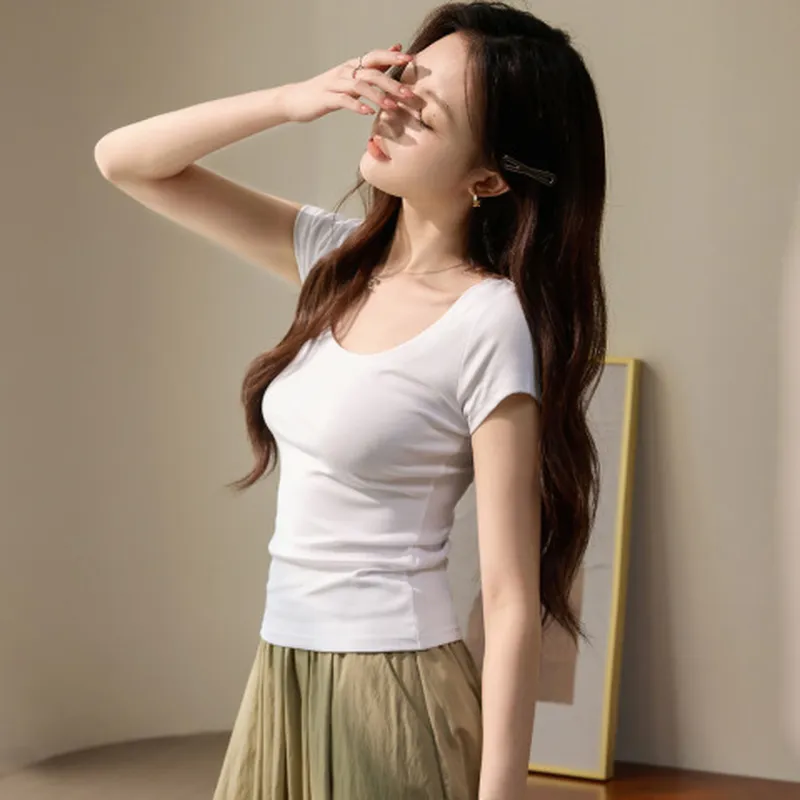 打底衫230g2026纯棉女装新款t恤短袖简约百搭圆领女韩版夏天纯色