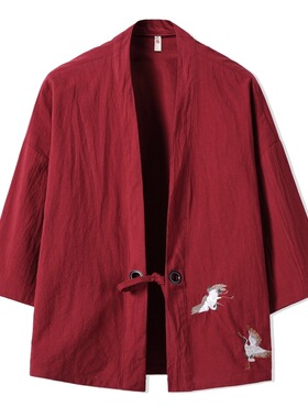 中国风外套七分袖男唐装汉服日系和风开衫道袍和服亚麻宽松夏