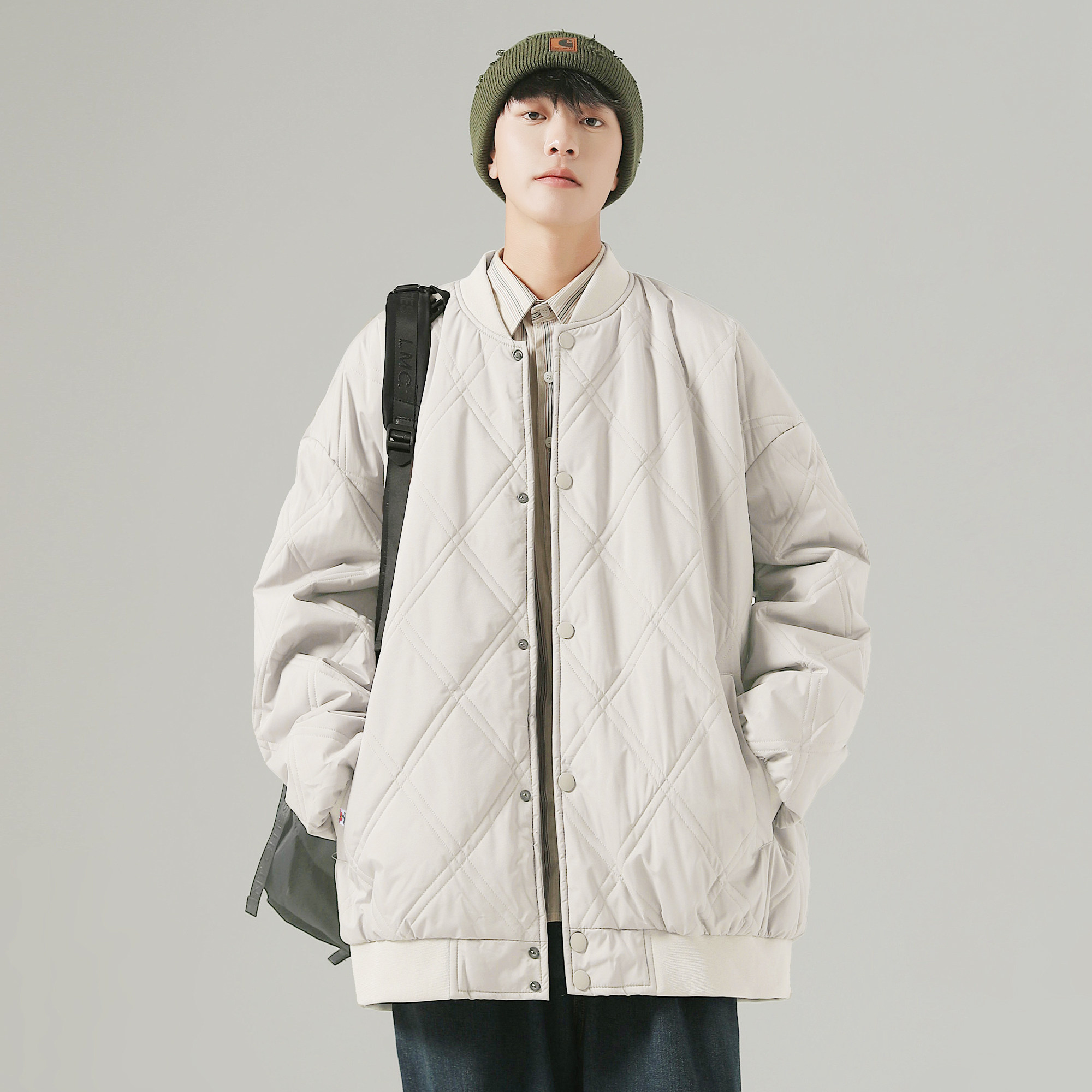 PA33WORD 纯色基础款简约菱形格宽松外套无性别棉服 男女同款