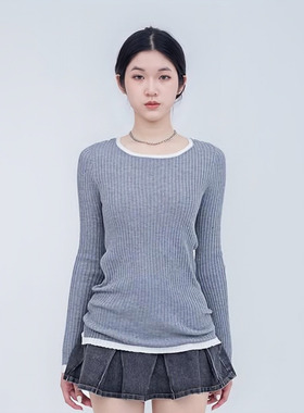 PA33WORD 原创复古撞色百搭显瘦简约圆领针织衫