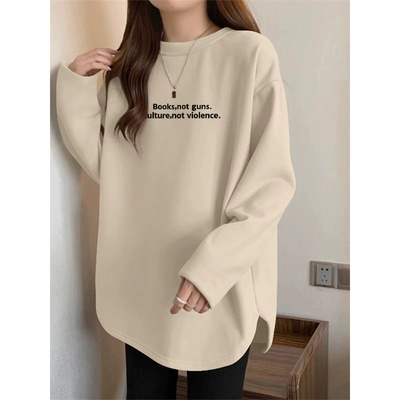 磨毛加厚长袖T恤女秋冬中长款遮屁股配鲨鱼裤卫衣内搭打底衫上衣