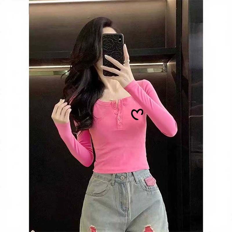 多巴胺玫粉色低领长袖t恤女2025新款春秋修身纯欲内搭打底衫上衣,女装/女士精品,T恤,淘宝优惠券,粉丝福利购,淘宝优惠卷