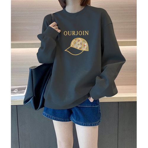 oversize灰色圆领卫衣女秋冬2025新款爆款小个子今年流行常规上衣
