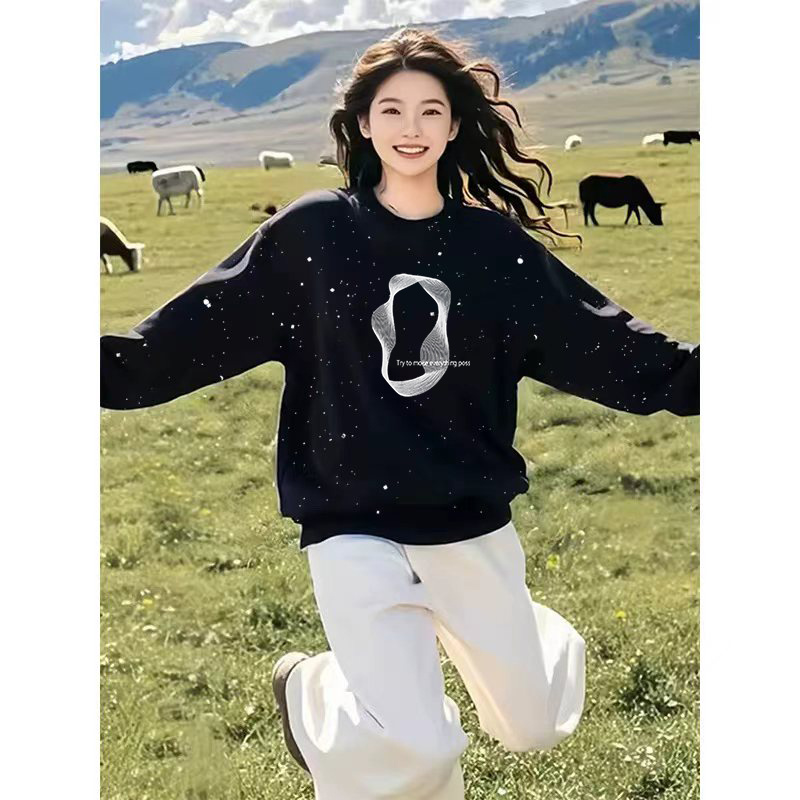 今年秋冬季流行爆款美式套头中长款卫衣松弛感简约穿搭宽松上衣服