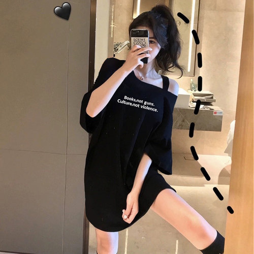 大码女夏季新款高级感一字肩露肩短袖衬衫胖mm显瘦遮肚棉质上衣