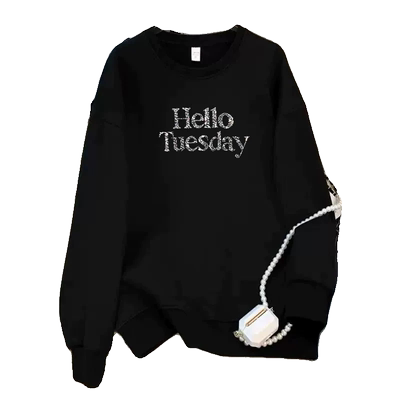 秋冬季卫衣女加绒加厚2025年新款黑色圆领套头宽松中长款洋气上衣