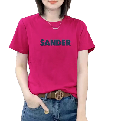 玫红色圆领半袖上衣女夏季2025新款火龙果色正肩高级感短袖T恤