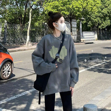 灰色中长款卫衣女加绒加厚秋冬小个子遮屁股2022新款冬款时尚衣服