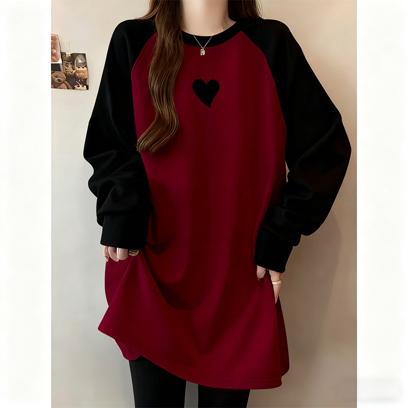 中长款遮屁股磨毛款T恤女秋季宽松显瘦打底衫保暖内搭长袖上衣服