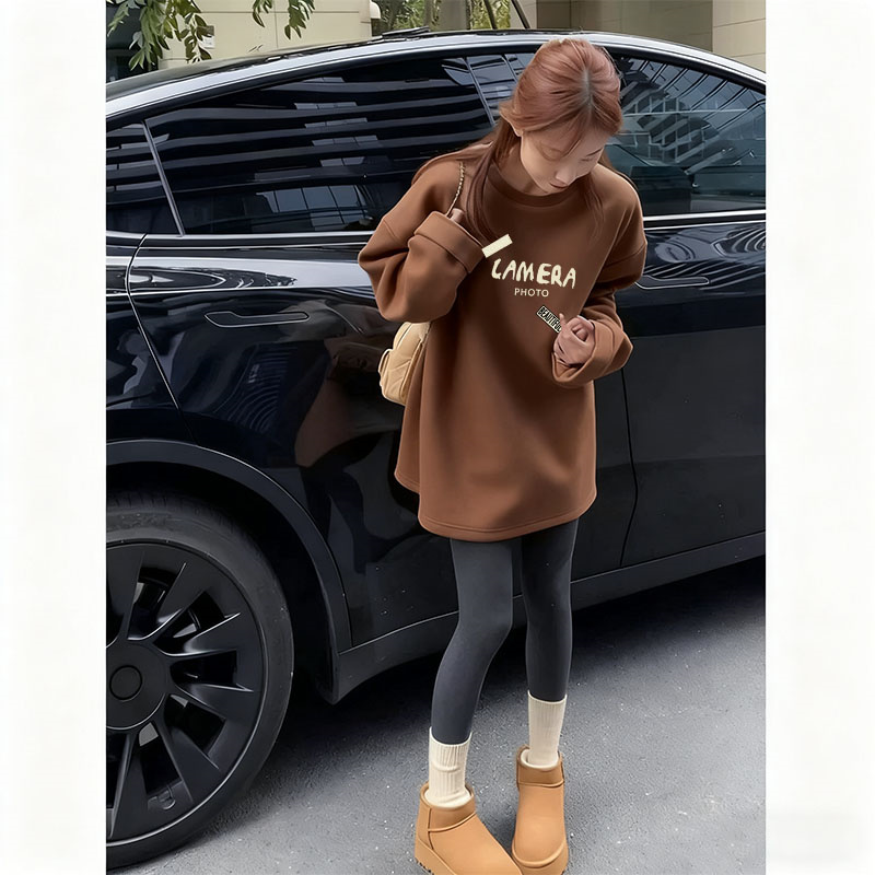 复古中长款长袖T恤女秋冬季加厚2025爆款时尚洋气宽松慵懒风上衣