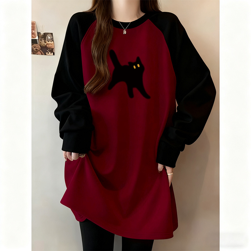 美式插肩长袖T恤女早秋季磨毛打底衫显瘦遮肚子欧货好看内搭上衣