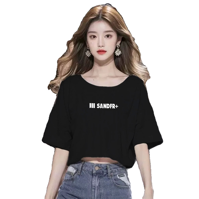 黑色时尚短袖宽松短款绝美上衣设计感小众辣妹独特高腰显瘦短袖