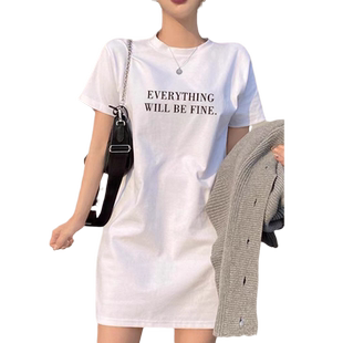 白色短袖T恤裙女2025夏季新款洋气简约修身连衣裙高腰短款包臀裙