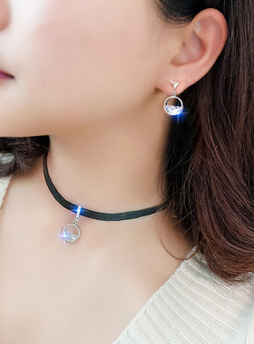 奥特莱斯撤柜韩版轻奢水晶清泉项链小众设计感锁骨链女短款choker